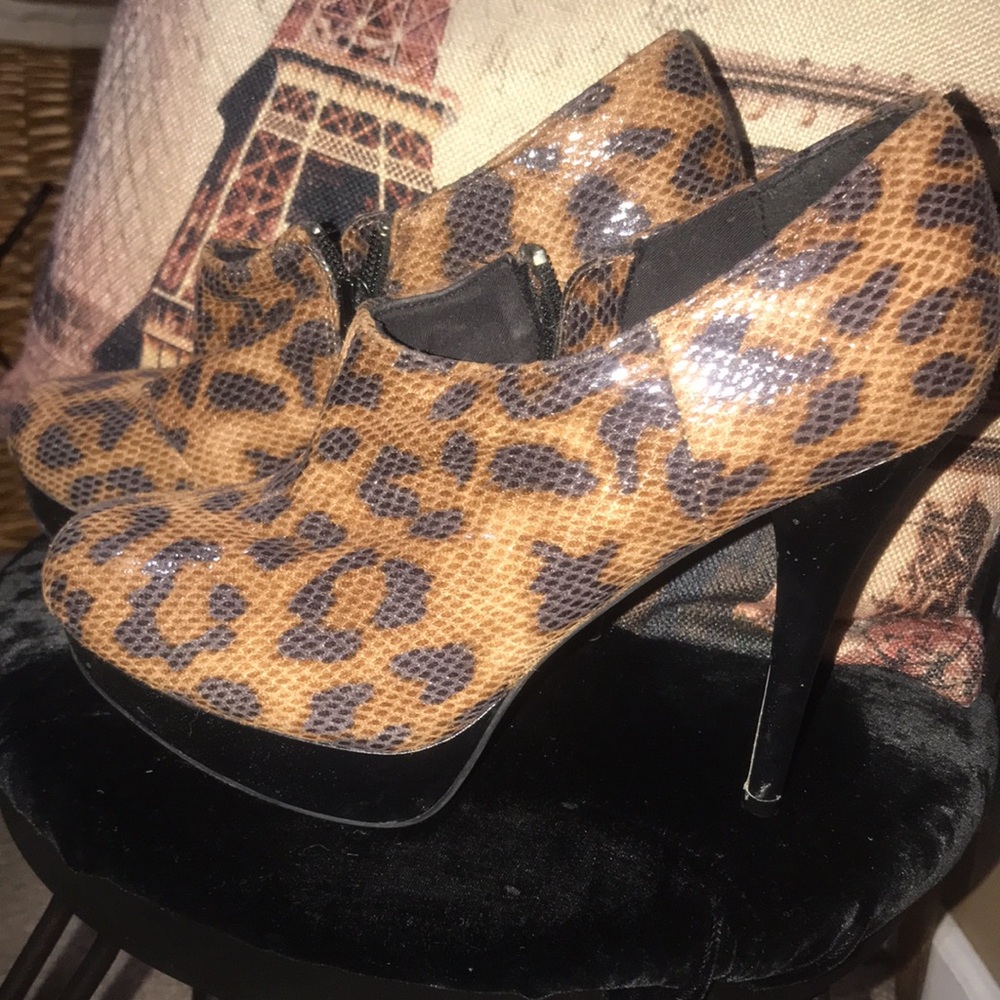Leopard print stiletto booties
